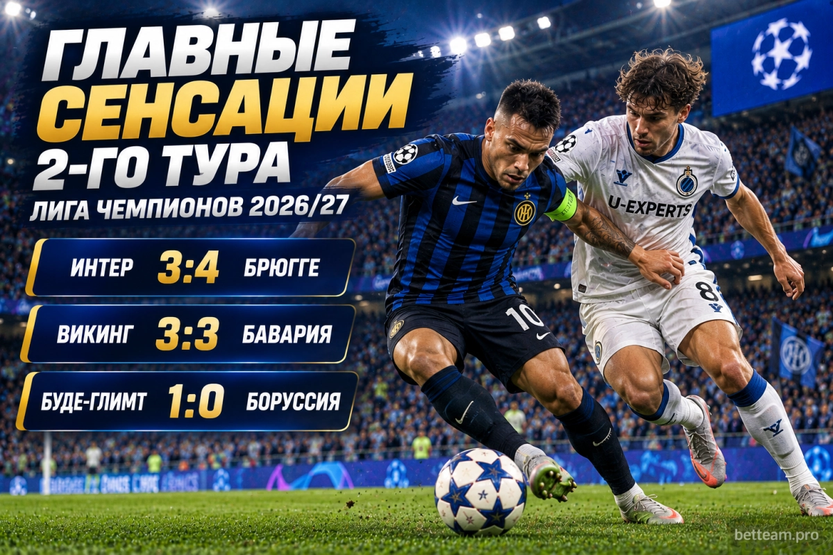 Главные сенсации второго тура Лиги чемпионов 2026/27