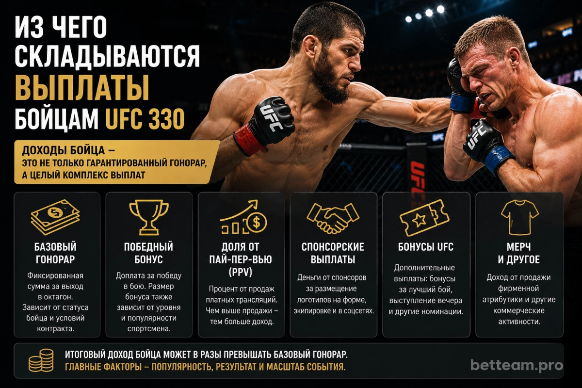 Из чего складываются выплаты бойцам UFC 330