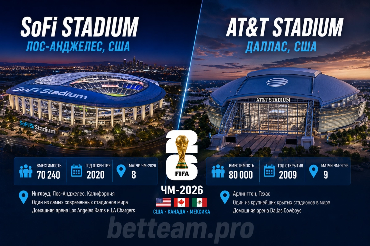 SoFi Stadium в Лос-Анджелесе и AT&T Stadium в Далласе