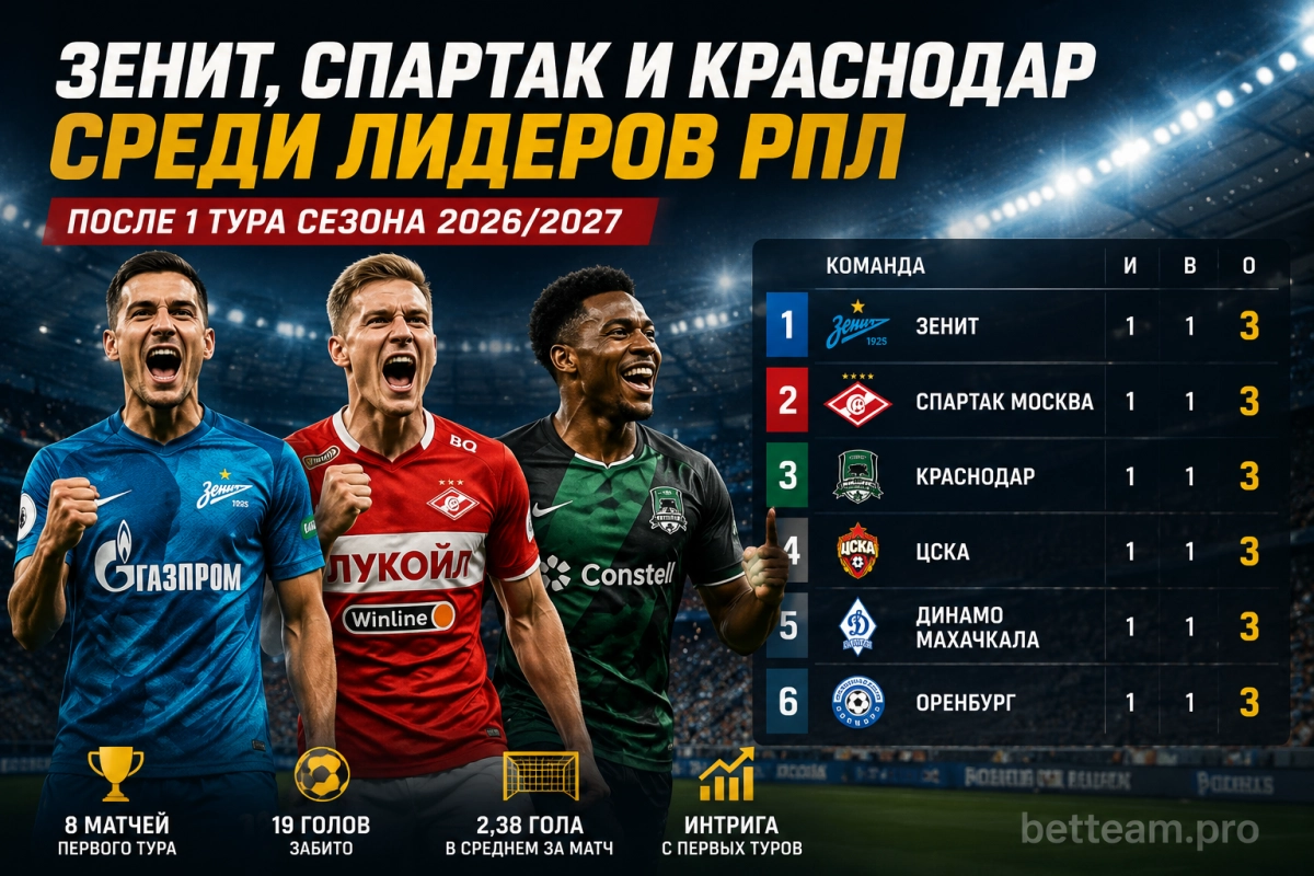 Зенит, Спартак и Краснодар среди лидеров РПЛ
