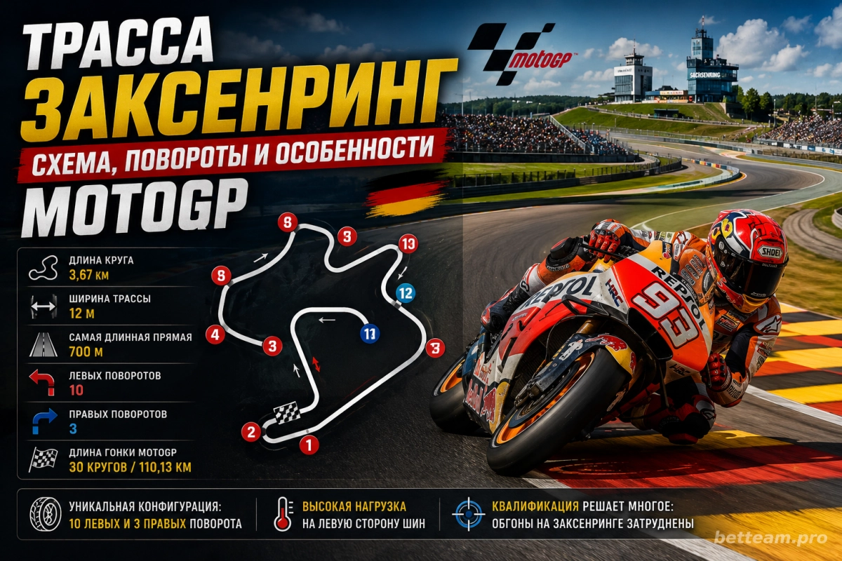 Трасса Заксенринг: схема, повороты и особенности MotoGP