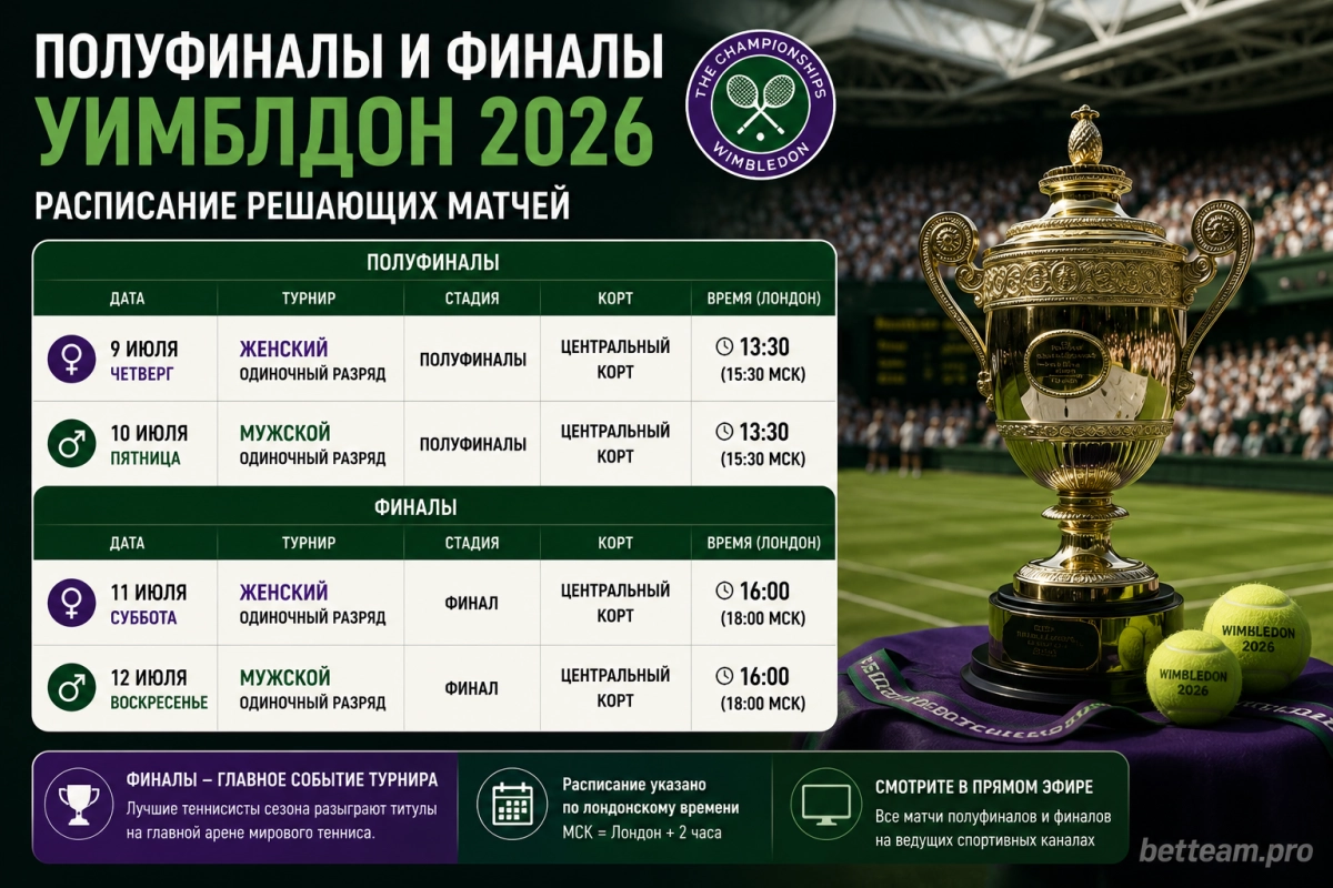 Полуфиналы и финалы Уимблдона 2026