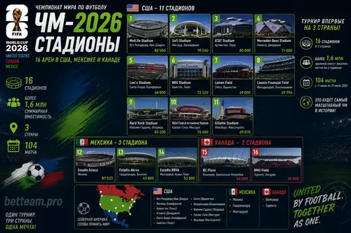 Стадионы ЧМ-2026 — 16 арен в США, Мексике и Канаде