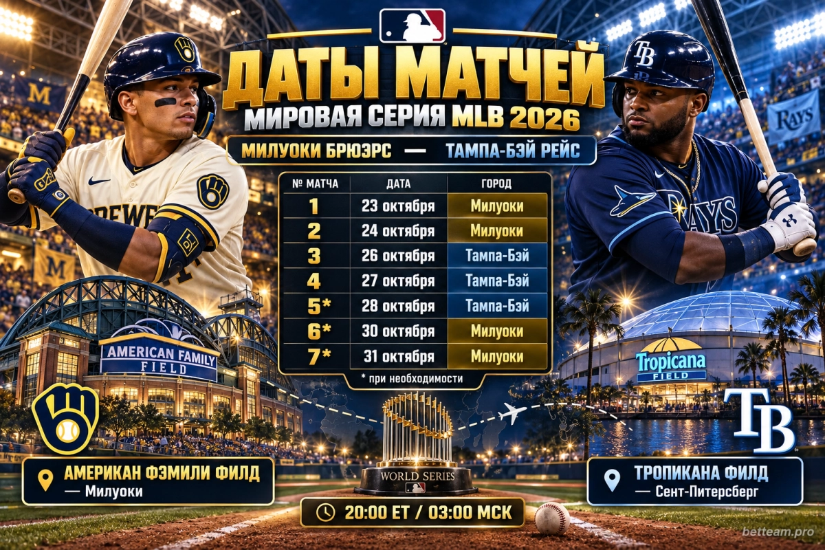 Даты матчей Мировой серии MLB 2026 и домашние стадионы финалистов