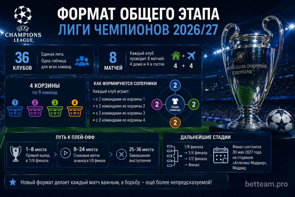 Формат общего этапа Лиги чемпионов 2026/27