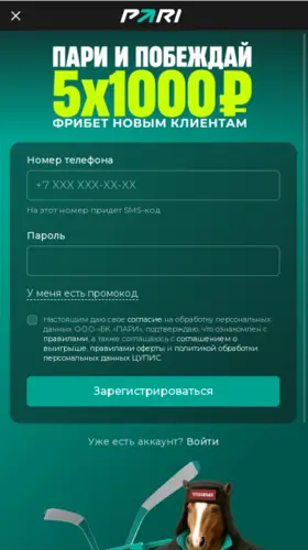 Регистрация в PARI