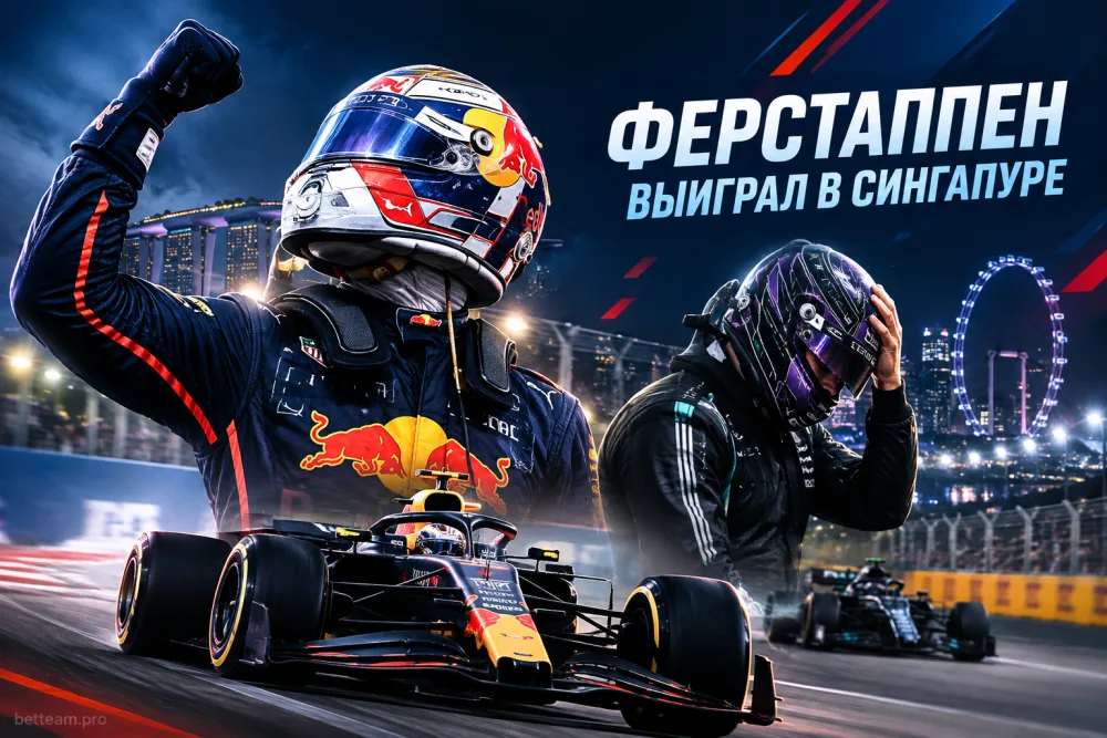 Ферстаппен впервые выиграл Гран-при Сингапура, а Хэмилтон потерял подиум