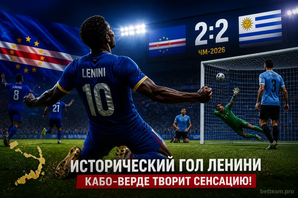 Кевин Ленини забил первый гол Кабо-Верде на ЧМ-2026 и помог сенсационно сыграть вничью с Уругваем