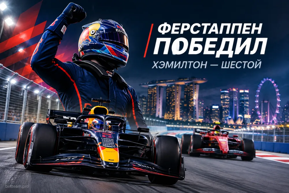 Макс Ферстаппен выиграл Гран-при Сингапура, Хэмилтон стал шестым