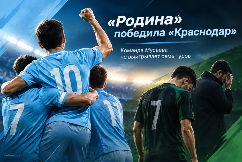 «Родина» победила «Краснодар»: команда Мусаева не выигрывает семь туров