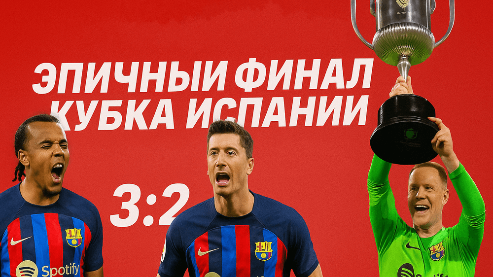 Футболисты «Барселоны» празднуют победу над «Реалом» в финале Кубка Испании 2025 — триумф на «Ла Картухе».