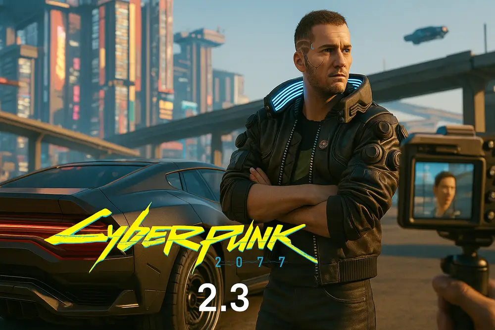 Скриншот нового автомобиля в патче 2.3 для Cyberpunk 2077 на фоне ночного города