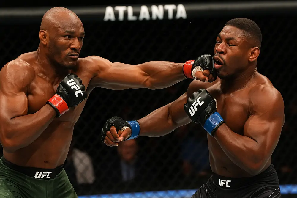 Усман наносит удары Бакли в октагоне на UFC Atlanta